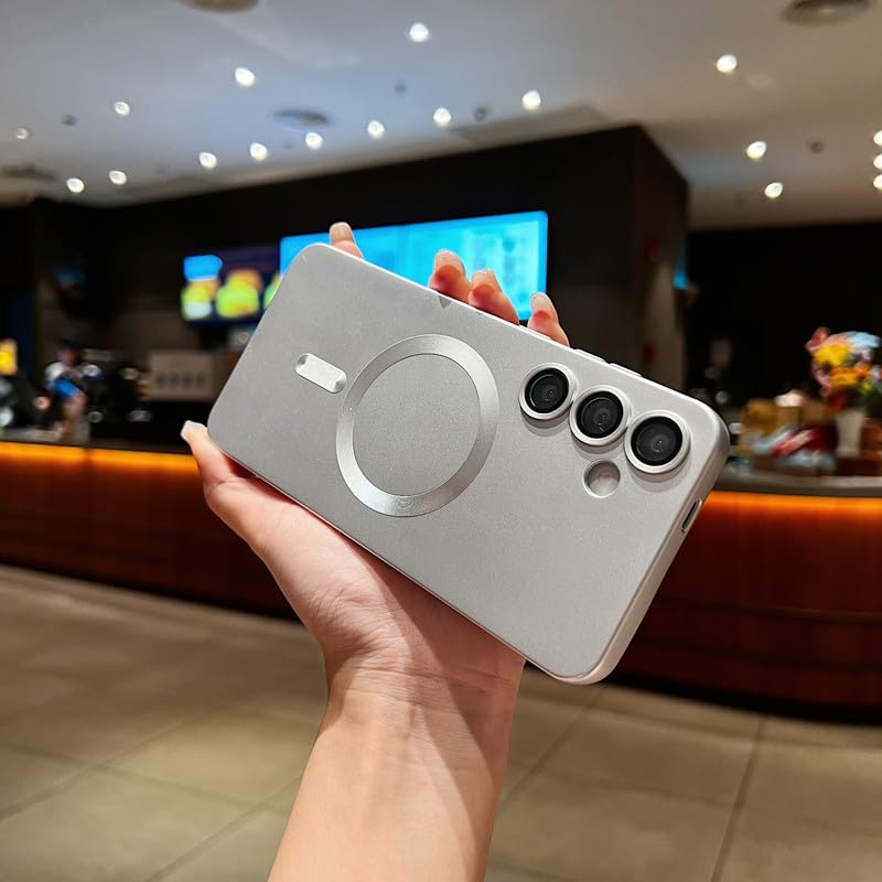 Image of LuxuryKase Premium MagSafe Case for Samsung Galaxy S25 | Shockproof & Anti-Scratch Cover | Soft Silicone with Wireless Charging | Camera Lens Guard - Silver