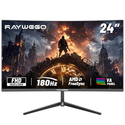 Image of Raywego 24 inch Flat Gaming Monitor Full HD 1920x1080, 180Hz,1ms, Adaptive-Sync, Eye-Care Technology,HDMI, DisplayPort, HDMI*1 /DP*1 /USB*1, 3-Side Virtually Borderless Design,Support Wall Mount Install