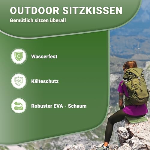 Alpenwert SITZKISSEN Outdoor Faltbar [2er Set] - Wasserdicht und Wetterfest, Ideal für Wandern, Picknick und Unterwegs, Leicht & Kompakt