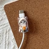 2-Piece Cute Cartoon Cat Charging Cable Protector, 2D Flat Acrylic Cord Saver for Cell Phone Charger Data Lines, Durable Anti-Break Lightning and USB-C Wire Protector