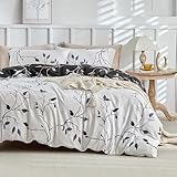 Lekesky Reversible Duvet Cover King Size, White Black Tree Branch Pattern Comforter Cover King 3pc Super Soft Microfiber Breathable Botanical Bedding Sets with Zipper Ties