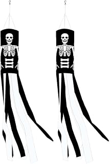 2 Pieces Halloween Windsock Flag, 40 Inch Skull Ghost Outdoor Windsock Hanging Halloween Decoration Holiday Wind Socks for Garden Patio Lawn Front Yard Tree Party Decor
