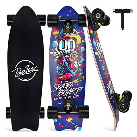 Beleev Skateboard 27 inch Complete Cruiser Retro Skateboard, Blue Cover