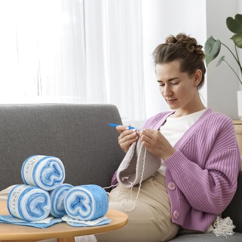 Image of Katech Yarn for Crocheting-Gradient Cake Yarn-4x100g 60% Cotton 30% Acrylic 10% Wool -Perfect for Scarves, Shawls, Blankets, and Garments That Stand Out with Style(E)