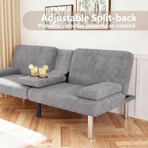 Image of Flamaker Futon Sofa Bed, Modern Corduroy Convertible Folding Futon Set