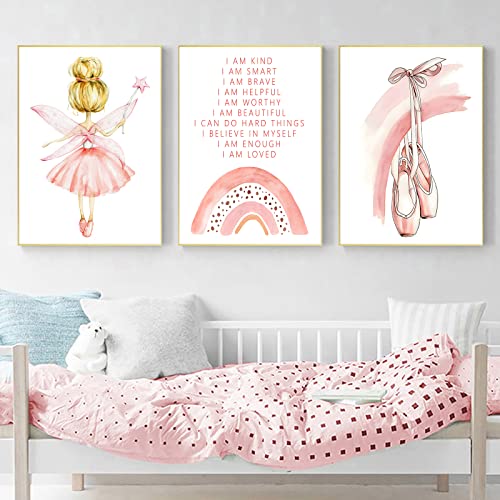 Ballet Prints Wall Art Baby Girl Nursery Poster Inspirational Rainbow Posters Ballet Dancer Pictures Watercolor Pink Ballet Art Print Dancing Girl Painting Nursery Pictures Girl Room Painting No Freme #TOP22