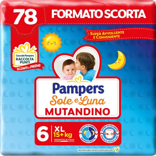 Pampers Sole e Luna Pannolino A Mutandino Extralarge, Taglia 6 (15+ Kg), 78 Pannolini