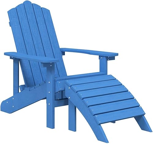 Miniatura 4 de Sillas Adirondack para patio, 2 piezas con reposapiés, HDPE, color azul aguamarina, sillas de comedor al aire libre, sillas de comedor al aire