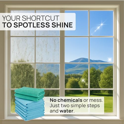 Claro 2 Step Glass Cleaning Cloth 8-Pack – Green Wet & Blue Dry Microfiber Towels Cleaning for Windows, Mirrors & Glass - Streak and Lint Free Cloth for Home, TV, Shower - Machine Washable