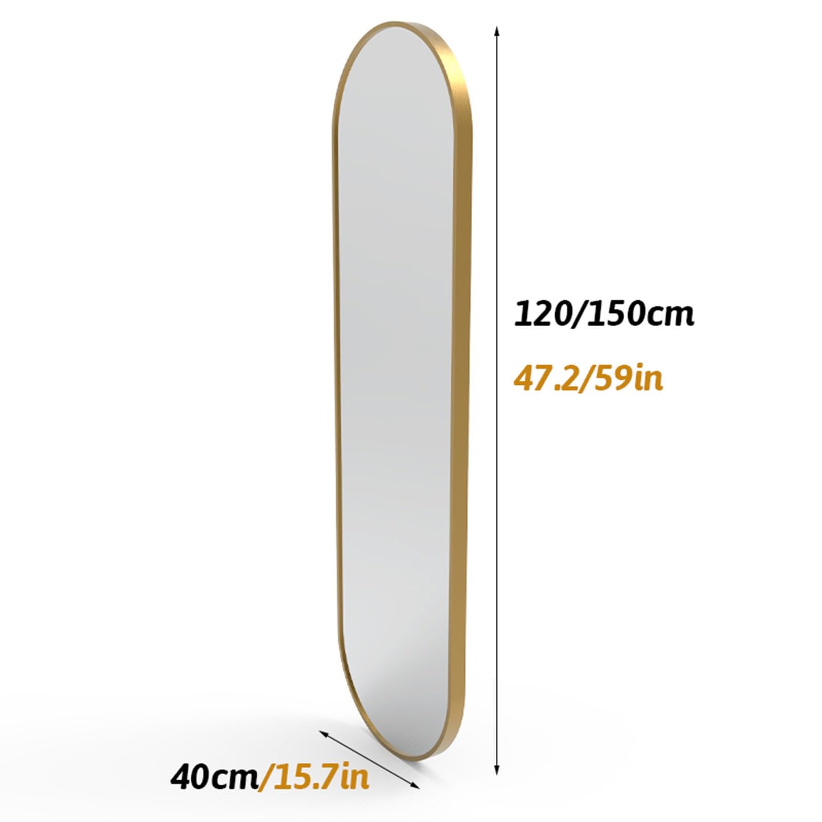 Espejo De Cuerpo Entero Ovalado De Pared, Espejo De Tocador Colgante con Marco De Metal, Espejo Decorativo HD para Entrada Recibidor Baño Salón(Gold,40x150cm)