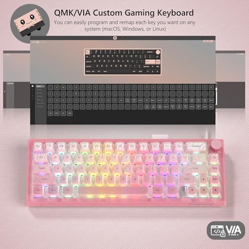 Image of Womier 60% Gaming Keyboard Pink, QMK /VIA Creamy Mechanical Keyboard Topographic, Hot Swappable Gasket Mount RGB Wired Key Board & Translucent Keycaps(VK66 PRO)