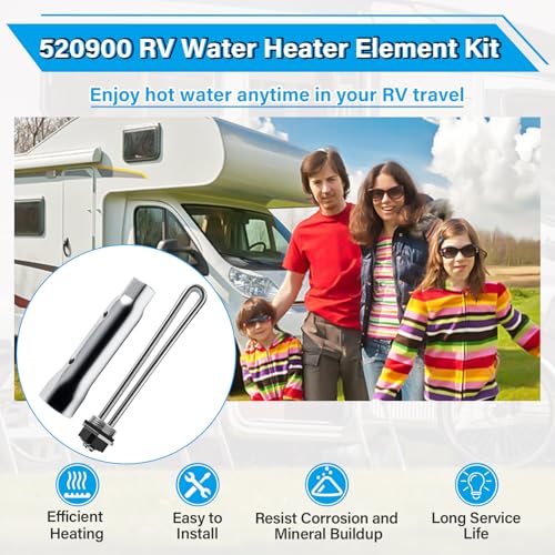 520900 RV Water Heater Element Kit For Suburban RV SW Series Electric Water Heater, Replacement Part 520789 SU520789 232794 Heating Element, Screw-In Type, 1440W 120V, with Gasket and Wrench Socket - Thumbnail 7