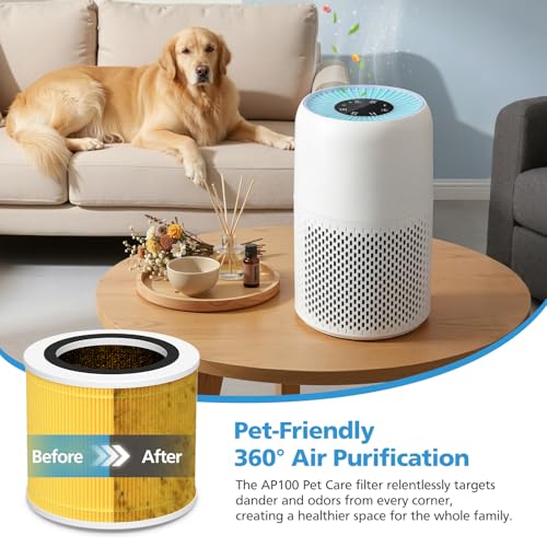 Image of AP100 AP102 Pet Care Filter Compatible with AromaRoom AP100 /AP102, Core Mini Air Purifiers, 3-IN-1 HEPA Filter and Activated Carbon Filter, 2 Pack (Yellow)