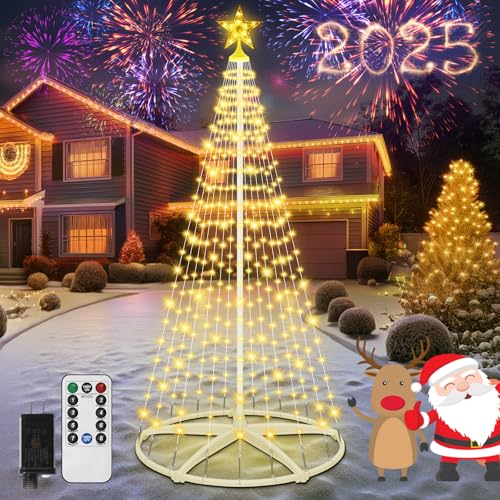 HELESIN Christmas Cone Tree Light, 7.5ft 310 LED Artificial Tree with Star Topper, DIY LED Light Show Tree Light Music sync with Remote APP Control for Party Indoor Outdoor Decorations (Warmwhite)