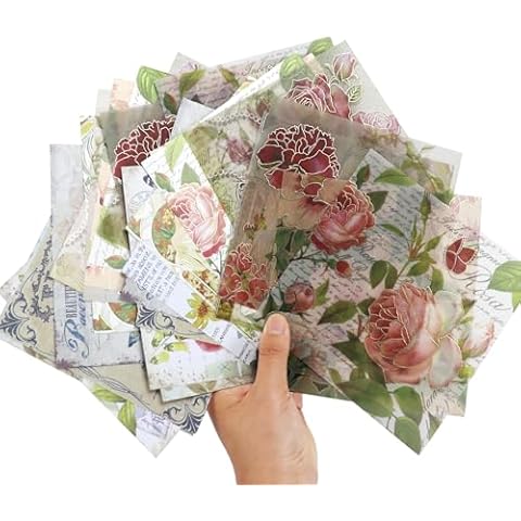 CATaireen Junk Journal Supplies 30pcs Floral Elements Scrapbook Background Paper with Hot Stamping 5.1x5.1 Inch Cover
