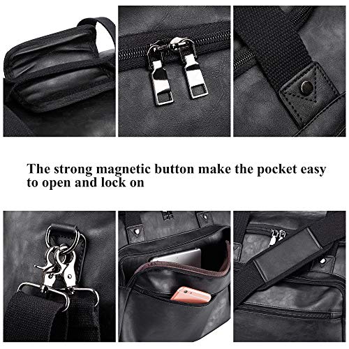 Carry on Bag, Leather Overnight Duffle Bag,Weekender Travel Tote Duffel Bag for Men or Women