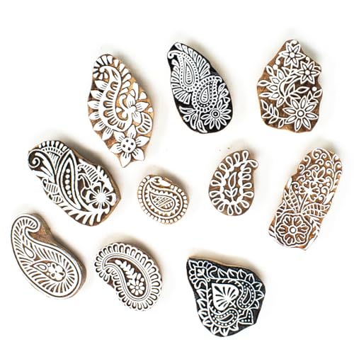 Image of Wooden Printing Stamps - Blocks for Printing Saree Border /Dresses /Craft Card Making /Scrapbook /Clay Pottery (Set of 10) HASHCART