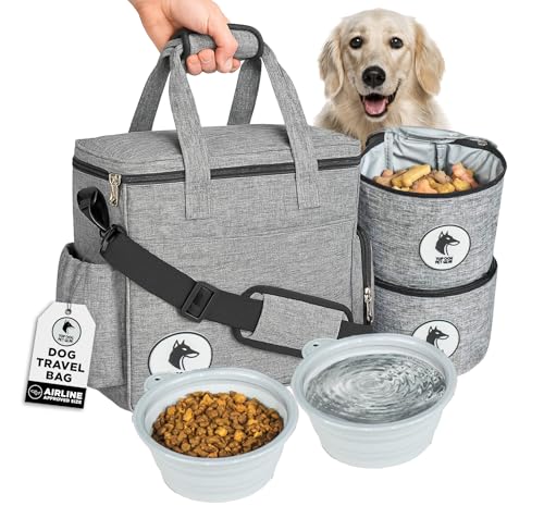Dog Travel Bag for Supplies - Airline-Approved Backpack for Dogs - Pet Supply Organizer with Foldable Bowls & Food Containers - Pet Travel Bag - Dog Bags for Travelling with Accessories