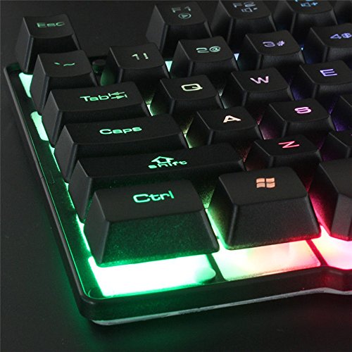 Tastiera meccanica retroilluminata superiore cablata USB illuminata ergonomica PC Gaming + tastiera mouse + mouse nero tastiera + mouse nero