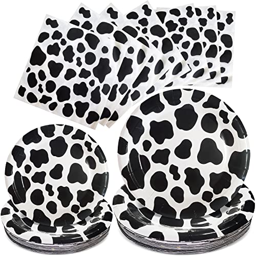 WXLDGHQ 100 Pcs Cow Print Birthday Party Supplies Includes 50 Pcs Cow Plates and 50 Pcs Cow Napkins Disposable Cow Theme Party Supplies Cow Theme Birthday Party Decorations (Cow Paper Plate)