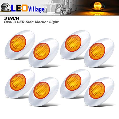 Ledvillage [Pack Of 8] 3 Inch Oval Amber Led Sealed Clearance Lamps 3-3528 Smd Side Marker Panel Light Waterproof Trailer Rv Boat Bus Pickup Flatbed Heavy Duty Truck 12V Dc Chrome Bezel Q0 #TOP1