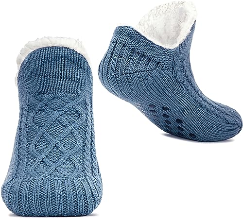 Image of Women Knitted Slipper Socks Cozy Sherpa Fuzzy Socks Non Slip Socks Winter Indoor Double Layer Bedroom Slipper Socks