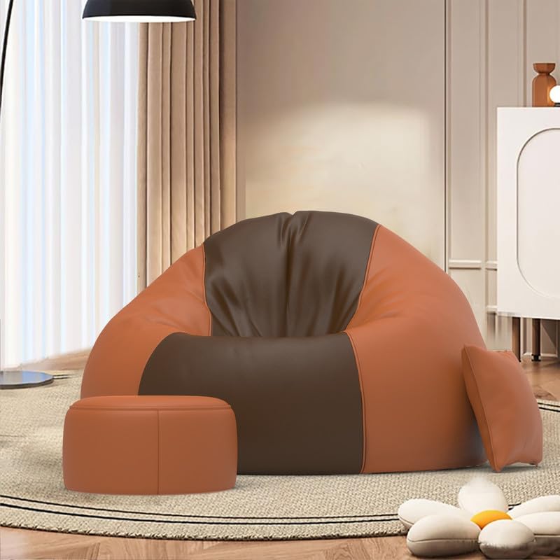 Image of Biggie Bean Bag Chair with Beans Filled 4XL The Evergreen Classics Bean Sofa-Crafted for Comfort-Styled for Elegance with Free Cushion & Footrest (Matching Color : Leatherette Brown Tan-Brown)