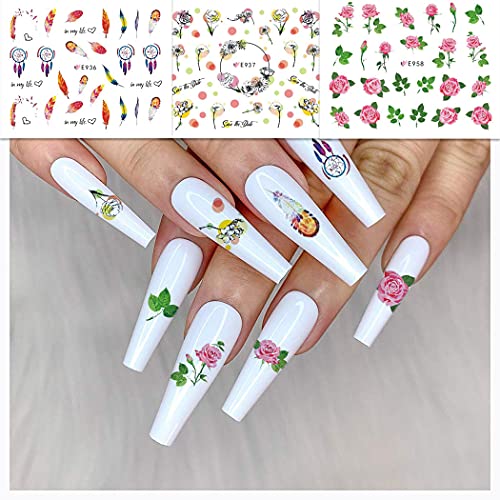 Wokoto 44 Sheets Feather Nail Art Stickers Decals 3D Nail Decals Flowers Animals Self-Adhesive Nail Stickers For Women Girls Flower Nail Stickers For Acrylic Nails Flower Stickers For Nails #TOP7
