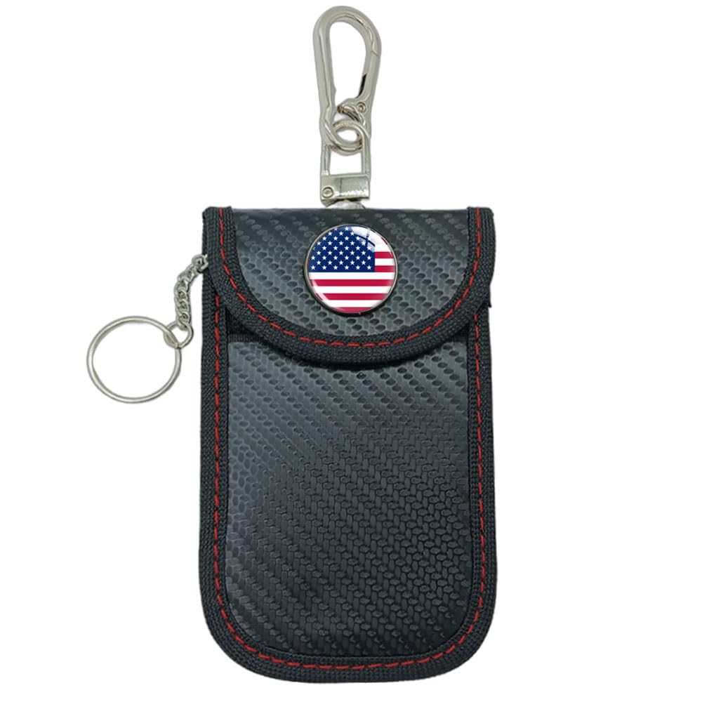 WESTCREEKS Car Key Faraday Bags, Faraday Pouch, Car RFID Blocking Holder Key Fob Protector Cage, Signal Block Anti-Theft Fob Case (US Flag, Black)