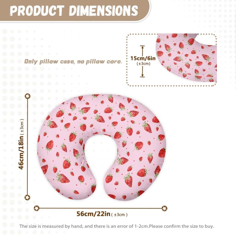 Miniatura 2 de Funda de almohada de lactancia materna en forma de U con forma de fresa rosada para madres que amamantan, linda funda de almohada suave de frutas de