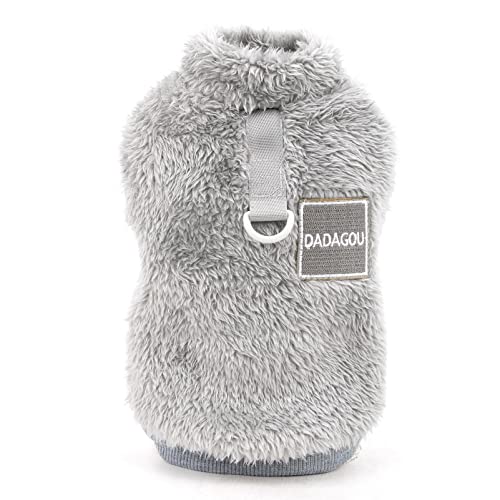 SMALLLEE_LUCKY_STORE Haustier-Sherpa-Fleece-Pullover Weste Rollkragenpullover mit D-Ring weiches Sweatshirt für kleine Hunde Katzen, Welpen Yorkie Chihuahua warme Herbst-Winterkleidung, Grau, S