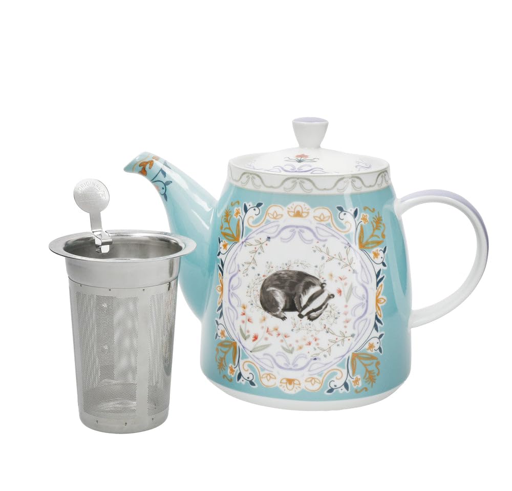 London Pottery Tetera clásica de cerámica con forma de campana, 1 litro, capullo de tejón, infusor de té de acero inoxidable, tetera estilo inglés para té de la tarde