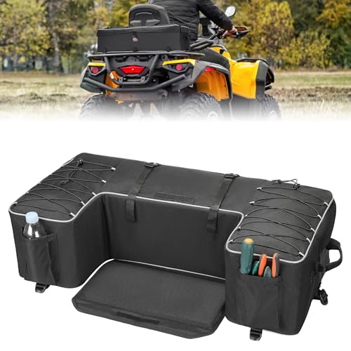 KEMIMOTO Upgrade ATV Storage Bag Rear Seat Gear Bag Four Wheeler Cargo Bag Thickened Cushion Back Seat for Passenger Compatible with Sportsman 450 500 570 Scrambler TRX FourTrax Outlander 570 Suzuki