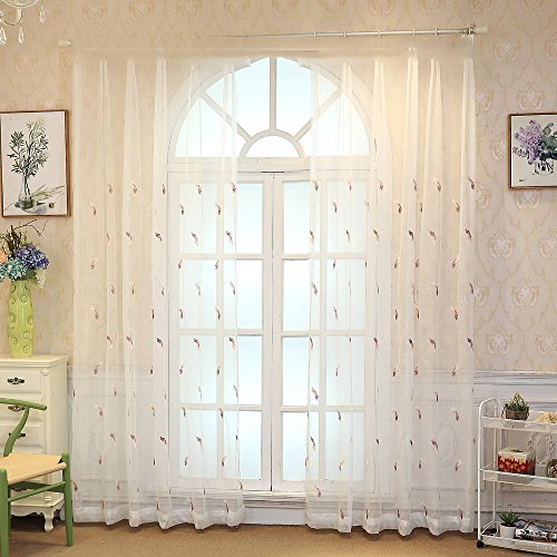 WPKIRA 1 PC Rod Pocket Top Embroidery Sheer Voile Tulle Sheer Curtain Drape Window 63 84 96 inch Long Simple Modern Feather Embroidered Sheer Curtains for Living Room Window Treatment W39 x L84 inch