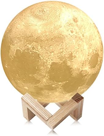 STSEETOP 5.9inch Moon Lamp, 3D Printing LED Night Light USB Rechargeable Smart Switch Touch 2 Colors Brightness Decorative Light with Wooden Holder for Christmas Wedding Gift Girl Kid