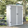 UDPATIO 38 Cu.ft Resin Outdoor Storage Shed, 4.3 ft x 5.6 ft Vertical Storage Shed Waterproof Resin Cabinet for Garden, Backyard, Lawn, Grey