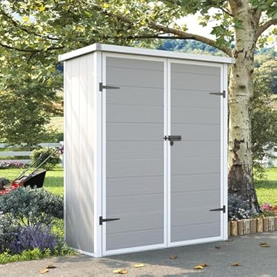 UDPATIO 38 Cu.ft Resin Outdoor Storage Shed, 4.3 ft x 5.6 ft Vertical Storage Shed Waterproof Resin Cabinet for Garden, Backyard, Lawn, Grey