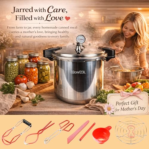 Image of 24 qt Pressure Canner with Gauge[14.5 PSI],with Canning Supplies 7 pc set,large pressure cooker for canning, its a great helper for both households and businesses used to make canned food