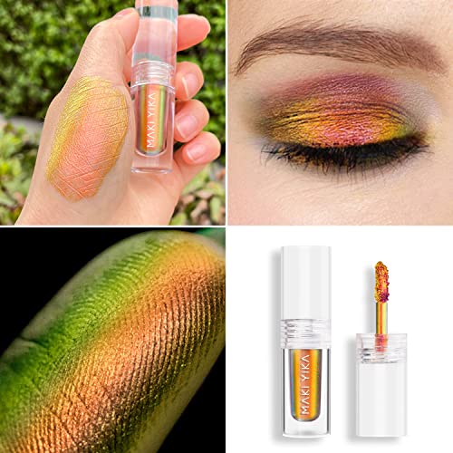 Maki Yika Liquid Eyeshadow, Chameleon Metallic Eyeshadow Color Shifting, Highly Pigmented, Longer-Lasting With No Creasing Multichrome Glitter Eye Looks(#7 Bronzer) #TOP2