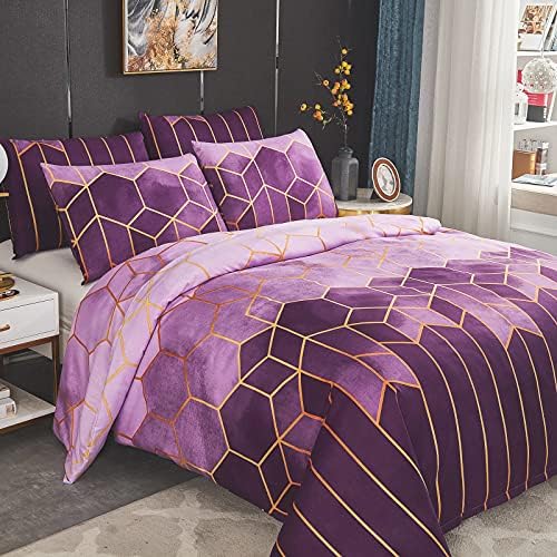 Dencalleus Geometric Printed Duvet Cover Set, Brushed Microfibre Nordic Soft Quilt Covers with Corner Ties, Double Size, Boho Bedding Sets with Zipper Closure and Easy Care Hotel Quality, Grey
