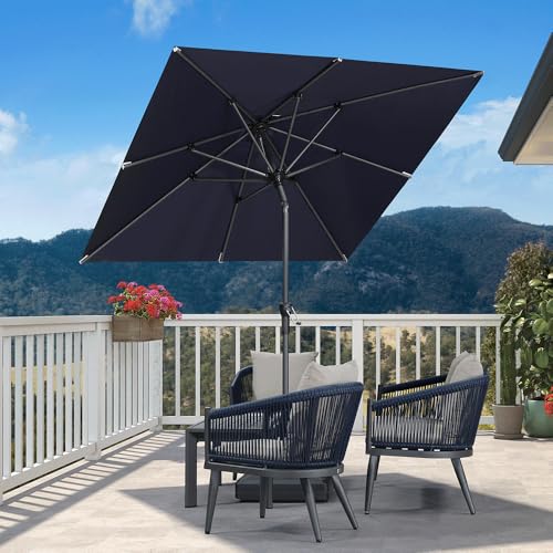 Image of PURPLE LEAF Patio Market Umbrella 6.5' x 6.5' Square Tilt Navy Blue 8 Ribs