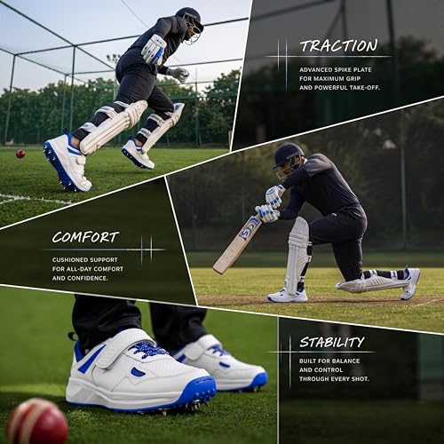 Image of RXN Victor Bowling Metal Spike Cricket Shoes for Men & Women | Cricket Spike Shoes with Phylon Sole, TPU Outsole & Synthetic Leather Upper Comes with Extra Nails & Keys to Tighten