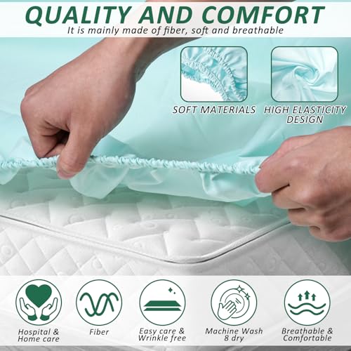 CODOHI 2 Pack Bariatric Hospital Bed Sheets 42\"x85\"x14\" Deep Pocket Fitted Sheets for Oversized Medical & Bariatric Mattresses - Soft & Durable (2, Aqua Blue)