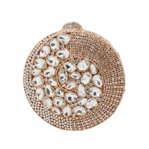 PENGZHI Women Rhinestone Evening Bag Sparkly Round Shpae Crystal Clutch Purse Luxury Bride Shoulder Handbag for Party Wedding, Gold&Silver