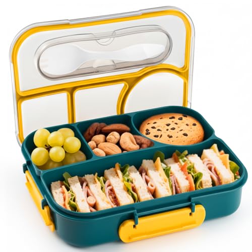 Image of EASYFUN Bento Box Adult, Lunch Box, 4-Compartment Lunch Containers, Drop-Proof, Dishwasher Safe & Made with BPA-Free Materials (Dark blue)