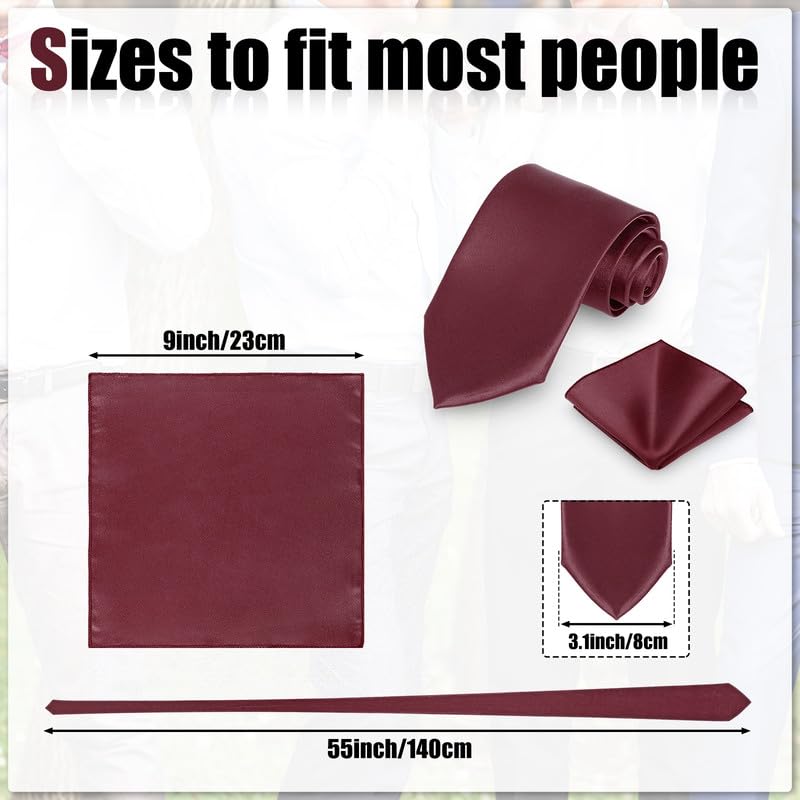 Image of Zhanmai 48 Pcs Men Solid Color Ties and Pocket Square Set Satin Necktie Business Handkerchief for Wedding Party