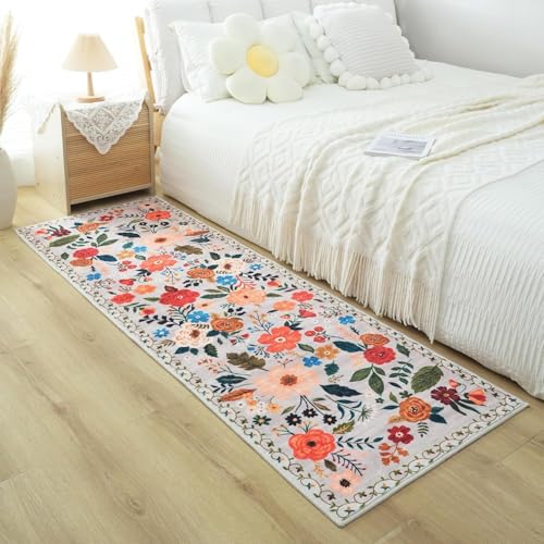 Image of Rugcomf Runner Rug for Hallways Kitchen Rug Non Slip 40 * 120 cm Washable Rugs with Rubber Backing Soft Floral Carpet Runner for Hallways, Kitchen, Laundry, Bedroom, Bathroom(Cream)