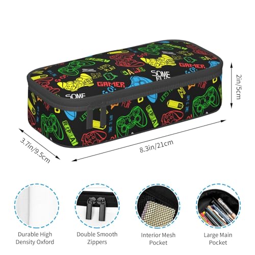 Image of Colorful Video Game Controller Large Pencil Case With Zipper Compartments Stationery Pencil Bag For Kids Teens Students School Supplies
