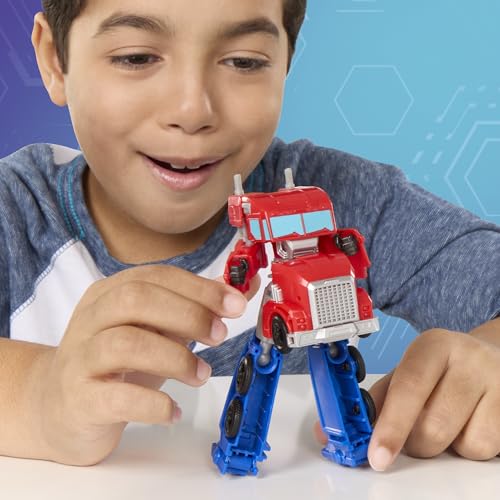 Image of Transformers EarthSpark Optimus Prime Battle Trailer Playset with Action Figure, Lights and Sounds, Electronic Truck Toys for Kids 6 and Up