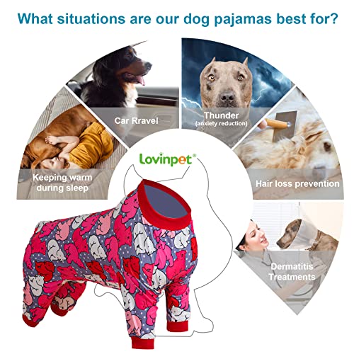 Lovinpet Pjs For Dogs Xl - Anxiety Relief Shirt, Dog Sun Protection, Post Surgery Recovery Pajamas For Dogs, Comfy Stretchy Fabric, Polar Fleece Polka Dot Bear Pink Print, Large Dog Pjs,Red Xl #TOP2